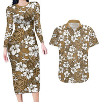 Kuvui Bula Fiji Couples Matching Long Sleeve Bodycon Dress and Hawaiian Shirt Fijian Tapa Seamless Hibiscus - Polynesian Pride