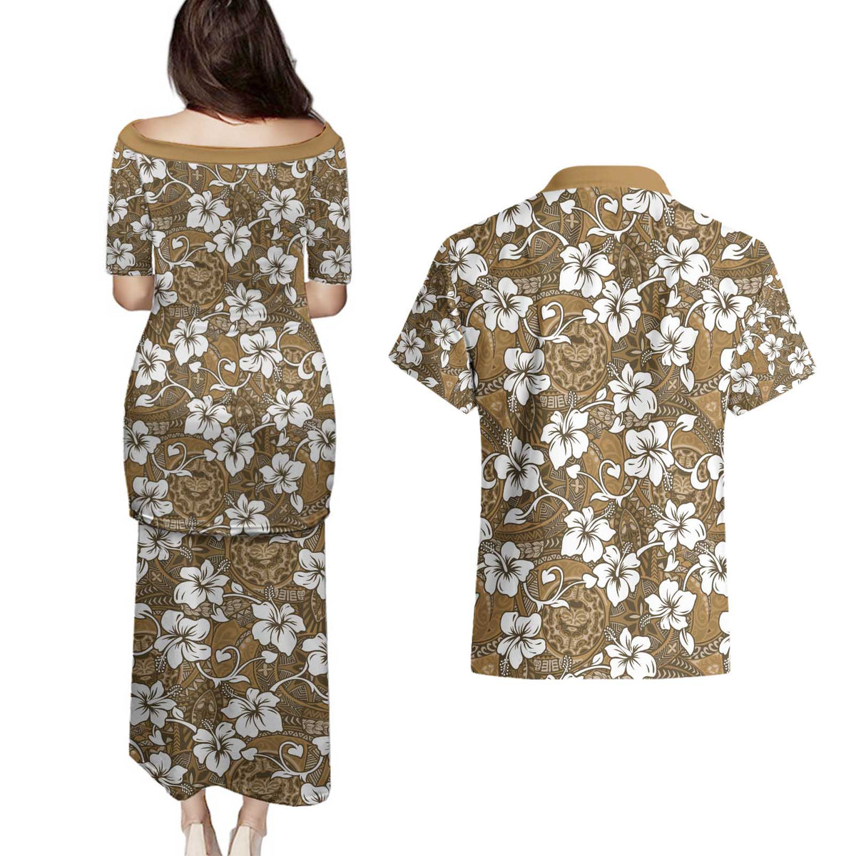 Kuvui Bula Fiji Couples Matching Puletasi and Hawaiian Shirt Fijian Tapa Seamless Hibiscus - Polynesian Pride