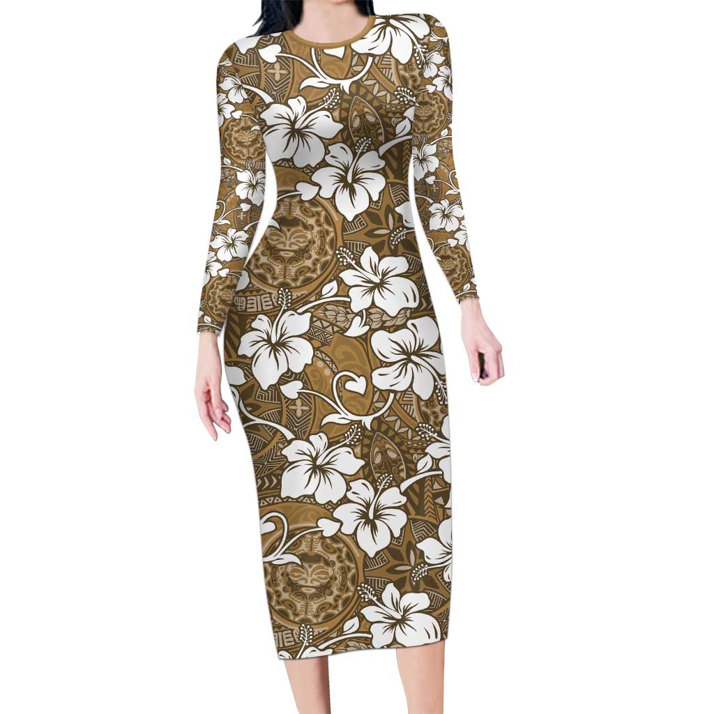 Kuvui Bula Fiji Family Matching Long Sleeve Bodycon Dress and Hawaiian Shirt Fijian Tapa Seamless Hibiscus - Polynesian Pride