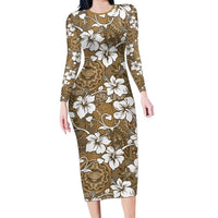 Kuvui Bula Fiji Family Matching Long Sleeve Bodycon Dress and Hawaiian Shirt Fijian Tapa Seamless Hibiscus - Polynesian Pride