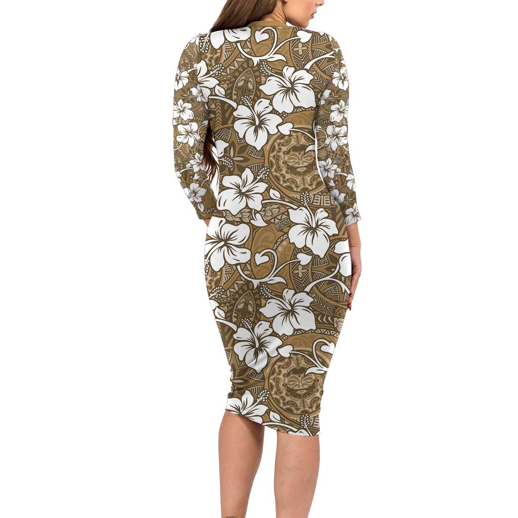 Kuvui Bula Fiji Family Matching Long Sleeve Bodycon Dress and Hawaiian Shirt Fijian Tapa Seamless Hibiscus - Polynesian Pride