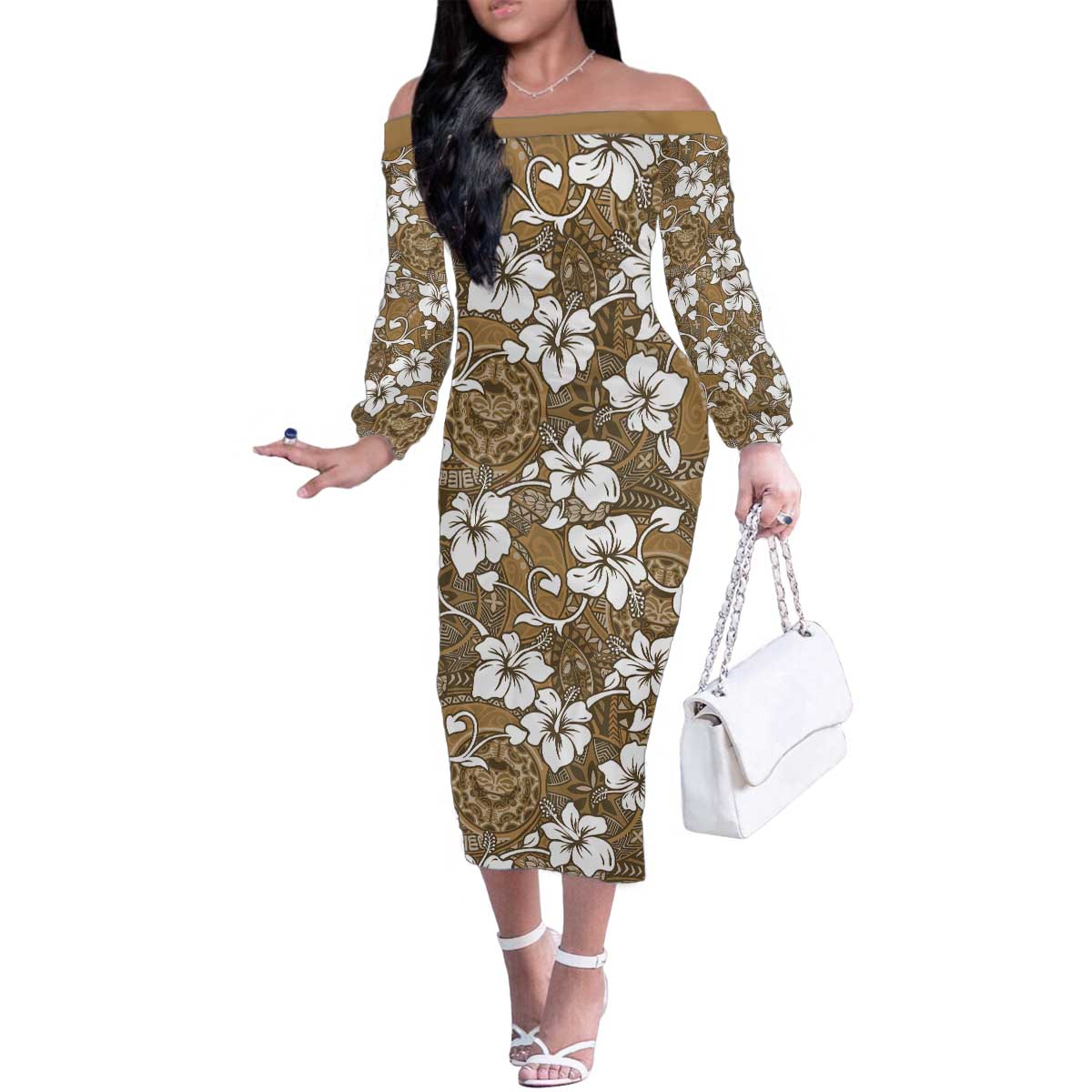 Kuvui Bula Fiji Family Matching Off The Shoulder Long Sleeve Dress and Hawaiian Shirt Fijian Tapa Seamless Hibiscus - Polynesian Pride