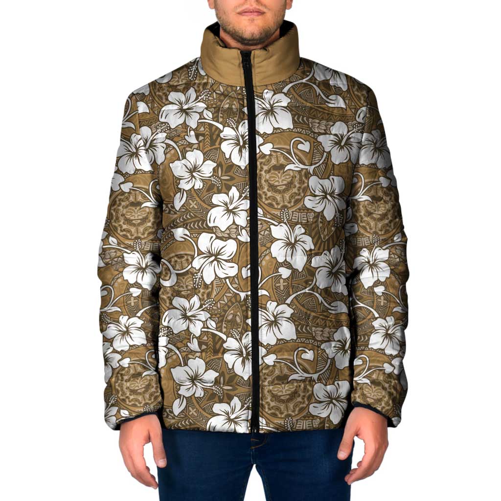 Kuvui Bula Fiji Padded Jacket Fijian Tapa Seamless Hibiscus LT14 Men Brown - Polynesian Pride