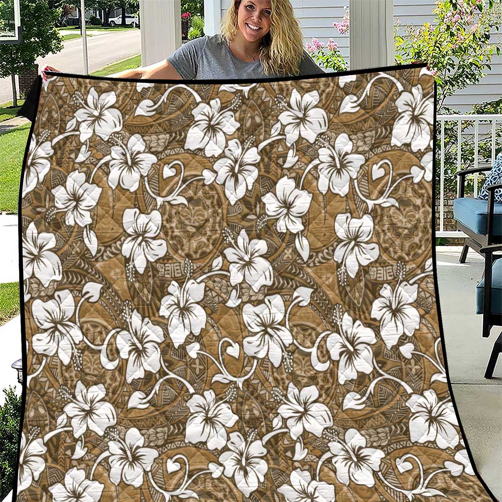 Kuvui Bula Fiji Quilt Fijian Tapa Seamless Hibiscus LT14 Brown - Polynesian Pride