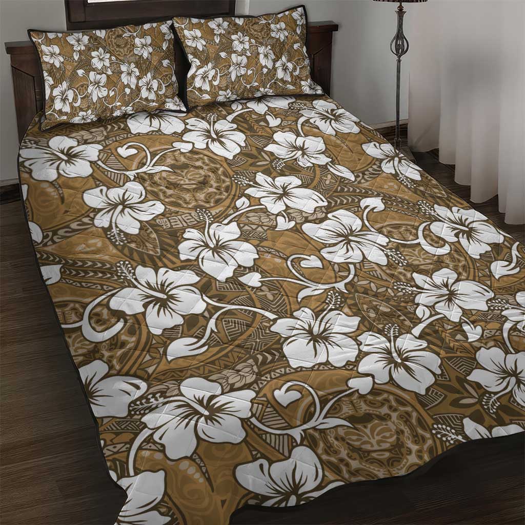 Kuvui Bula Fiji Quilt Bed Set Fijian Tapa Seamless Hibiscus LT14 Brown - Polynesian Pride