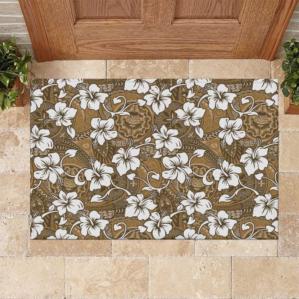 Kuvui Bula Fiji Rubber Doormat Fijian Tapa Seamless Hibiscus LT14 Brown - Polynesian Pride