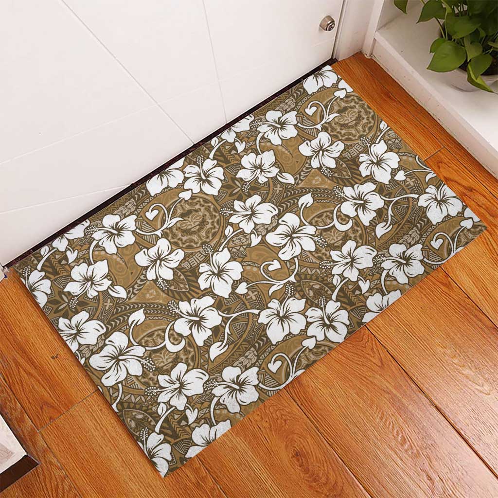 Kuvui Bula Fiji Rubber Doormat Fijian Tapa Seamless Hibiscus - Polynesian Pride