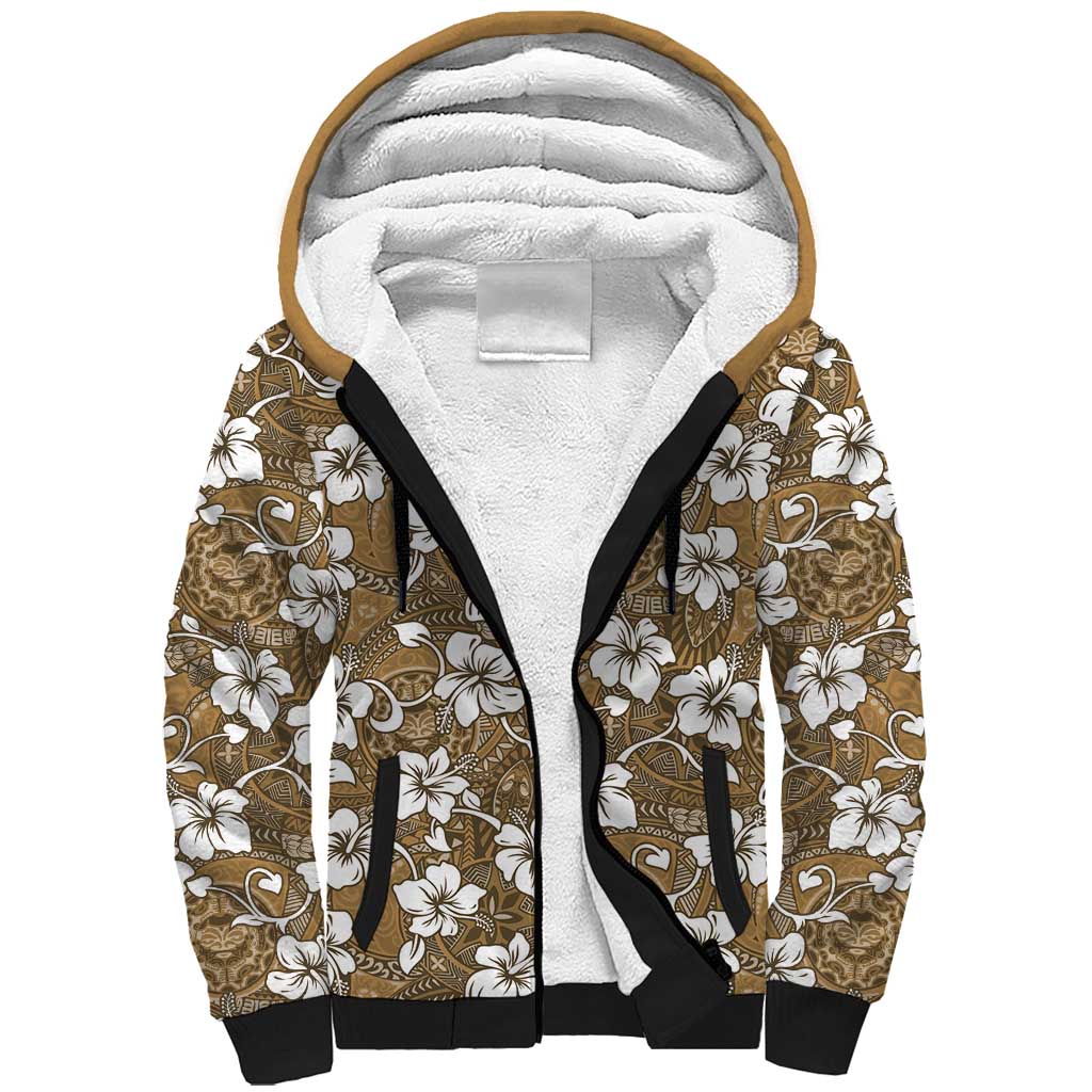 Kuvui Bula Fiji Sherpa Hoodie Fijian Tapa Seamless Hibiscus - Polynesian Pride