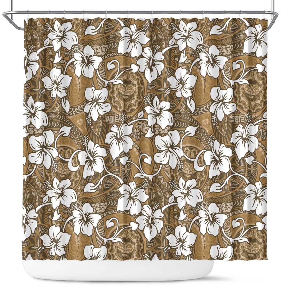 Kuvui Bula Fiji Shower Curtain Fijian Tapa Seamless Hibiscus LT14 Brown - Polynesian Pride
