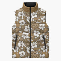 Kuvui Bula Fiji Sleeveless Puffer Jacket Fijian Tapa Seamless Hibiscus LT14 Unisex Brown - Polynesian Pride