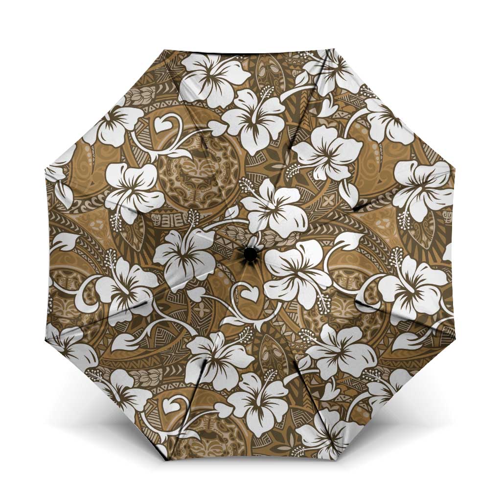 Kuvui Bula Fiji Umbrella Fijian Tapa Seamless Hibiscus LT14 One Size Folded 11.42 inch Opened Diameter 37.4 inch Brown - Polynesian Pride