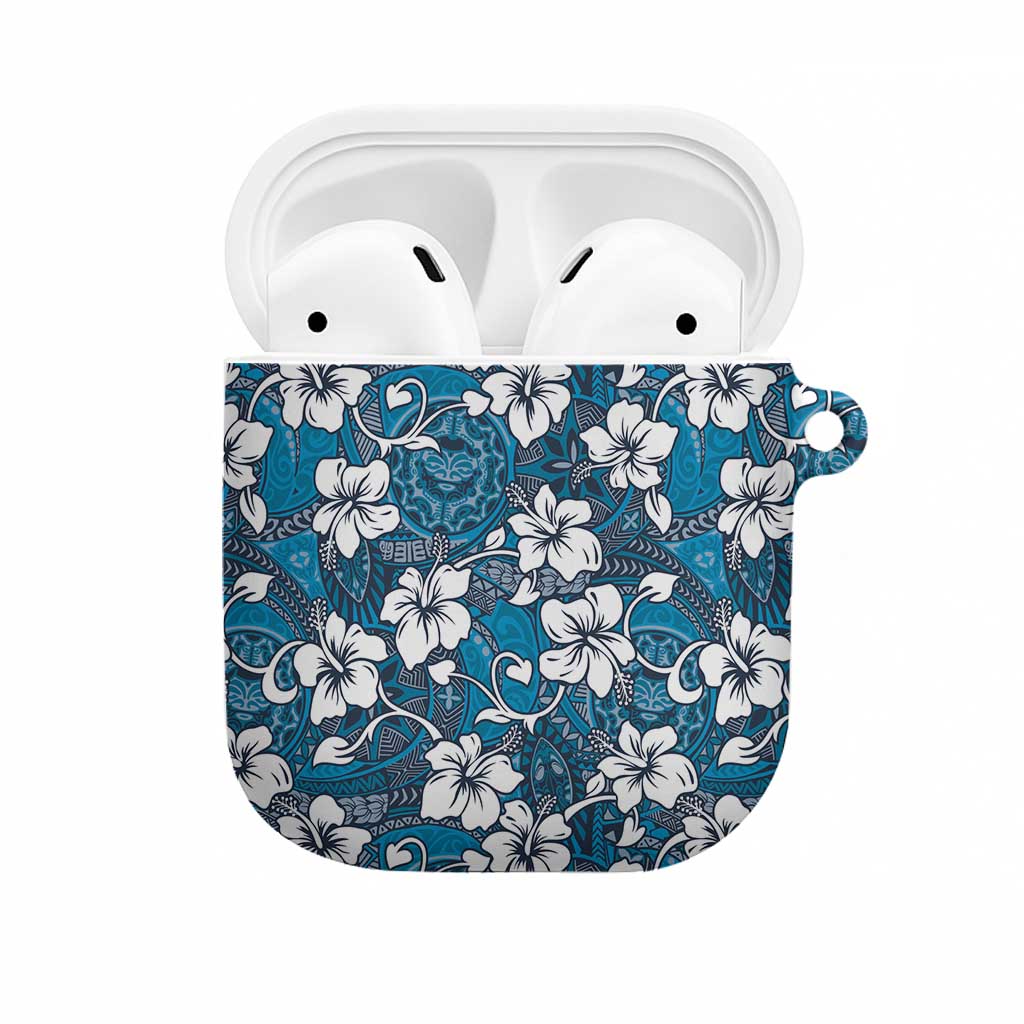 Karakarawa Bula Fiji AirPods Case Fijian Tapa Seamless Hibiscus LT14 Blue - Polynesian Pride