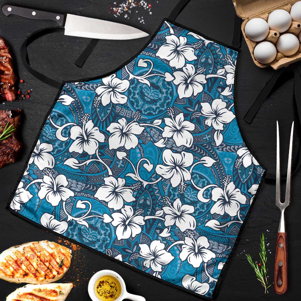 Karakarawa Bula Fiji Apron Fijian Tapa Seamless Hibiscus LT14 Blue - Polynesian Pride