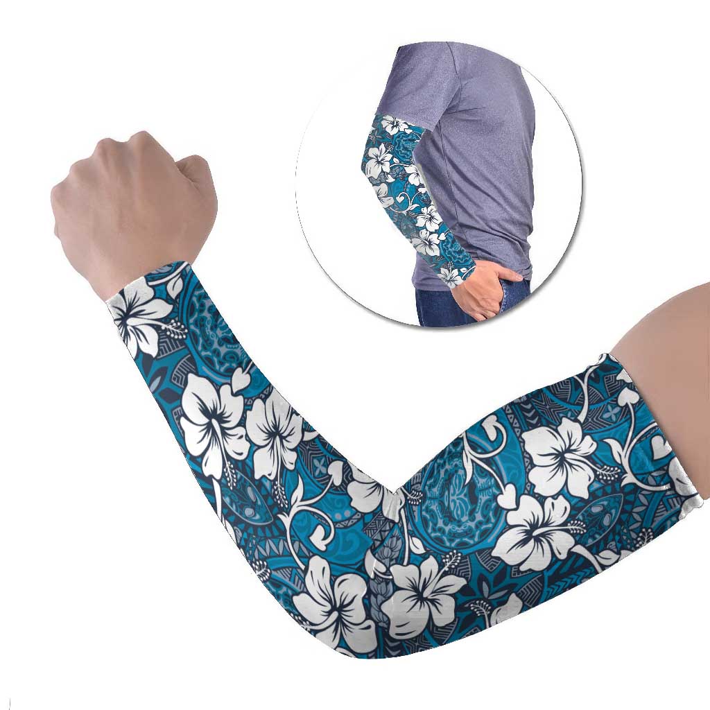 Karakarawa Bula Fiji Arm Sleeves Fijian Tapa Seamless Hibiscus LT14 Set of 2 Blue - Polynesian Pride