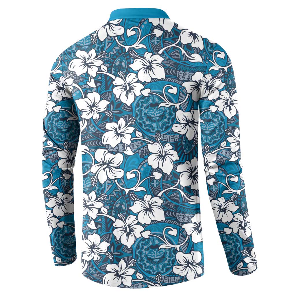 Karakarawa Bula Fiji Button Sweatshirt Fijian Tapa Seamless Hibiscus - Polynesian Pride