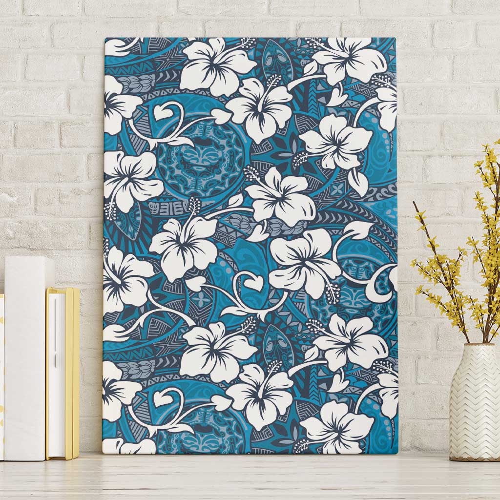 Karakarawa Bula Fiji Canvas Wall Art Fijian Tapa Seamless Hibiscus LT14 Without Frame Blue - Polynesian Pride