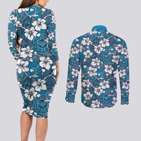 Karakarawa Bula Fiji Couples Matching Long Sleeve Bodycon Dress and Long Sleeve Button Shirt Fijian Tapa Seamless Hibiscus - Polynesian Pride