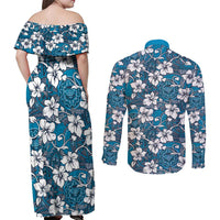 Karakarawa Bula Fiji Couples Matching Off Shoulder Maxi Dress and Long Sleeve Button Shirt Fijian Tapa Seamless Hibiscus - Polynesian Pride