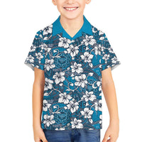 Karakarawa Bula Fiji Kid Hawaiian Shirt Fijian Tapa Seamless Hibiscus LT14 Kid Blue - Polynesian Pride
