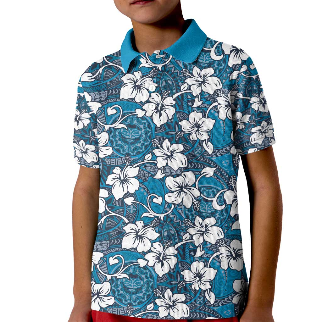 Karakarawa Bula Fiji Kid Polo Shirt Fijian Tapa Seamless Hibiscus - Polynesian Pride