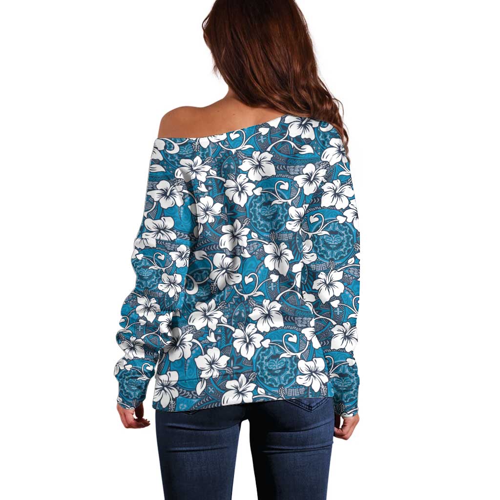 Karakarawa Bula Fiji Off Shoulder Sweater Fijian Tapa Seamless Hibiscus LT14 - Polynesian Pride