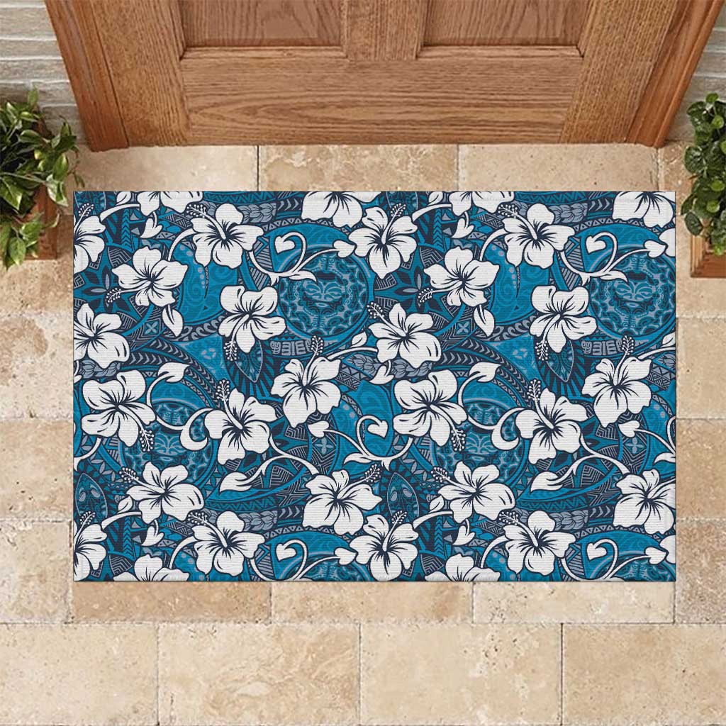 Karakarawa Bula Fiji Rubber Doormat Fijian Tapa Seamless Hibiscus LT14 Blue - Polynesian Pride