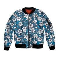 Karakarawa Bula Fiji Sleeve Zip Bomber Jacket Fijian Tapa Seamless Hibiscus LT14 Unisex Blue - Polynesian Pride