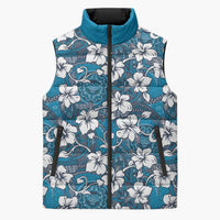Karakarawa Bula Fiji Sleeveless Puffer Jacket Fijian Tapa Seamless Hibiscus LT14 Unisex Blue - Polynesian Pride