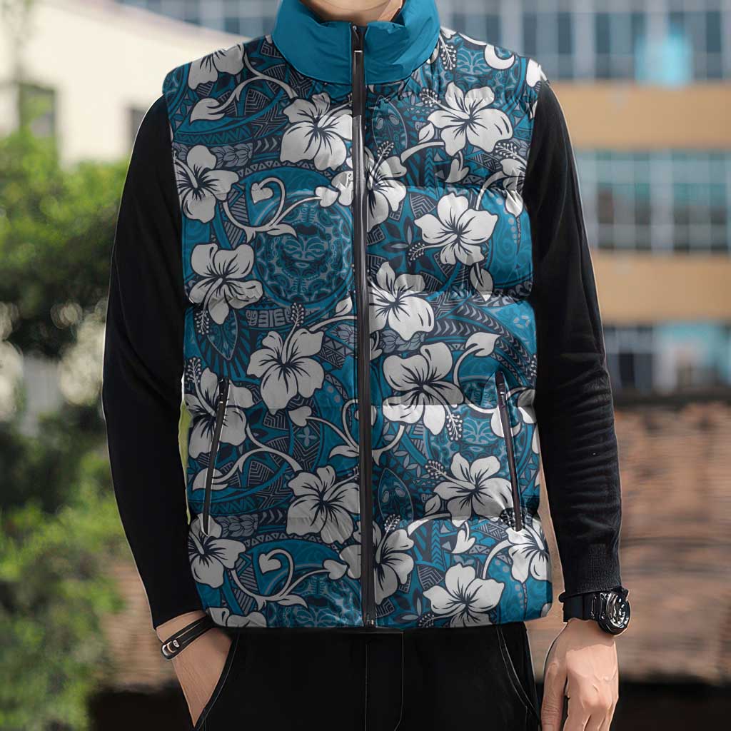 Karakarawa Bula Fiji Sleeveless Puffer Jacket Fijian Tapa Seamless Hibiscus LT14 - Polynesian Pride