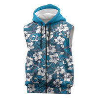 Karakarawa Bula Fiji Sleeveless Zip Hoodie Fijian Tapa Seamless Hibiscus LT14 Blue - Polynesian Pride