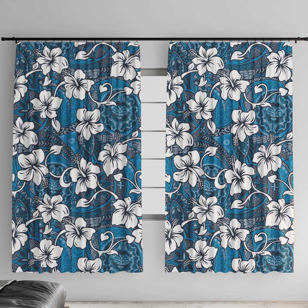 Karakarawa Bula Fiji Window Curtain Fijian Tapa Seamless Hibiscus LT14 With Hooks Blue - Polynesian Pride
