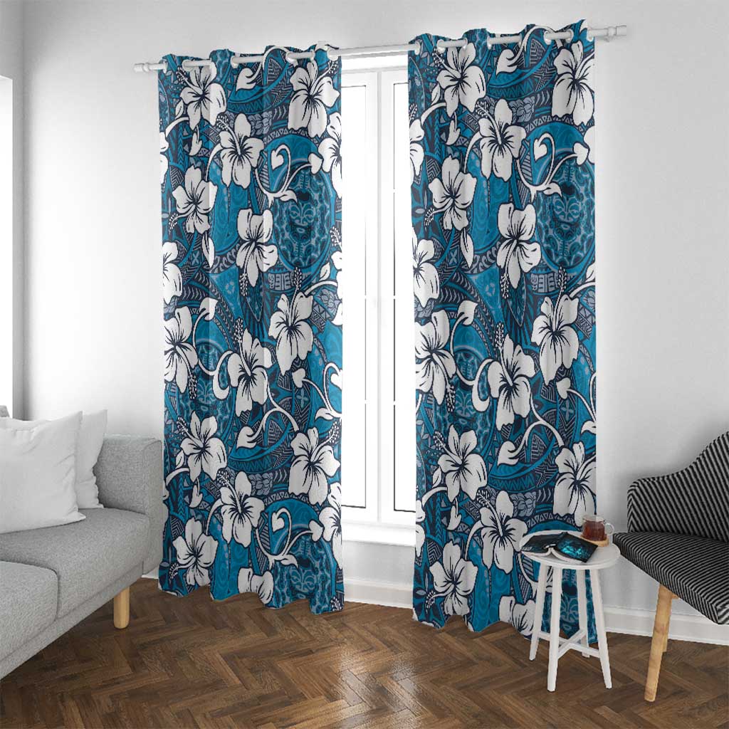 Karakarawa Bula Fiji Window Curtain Fijian Tapa Seamless Hibiscus LT14 With Grommets Blue - Polynesian Pride