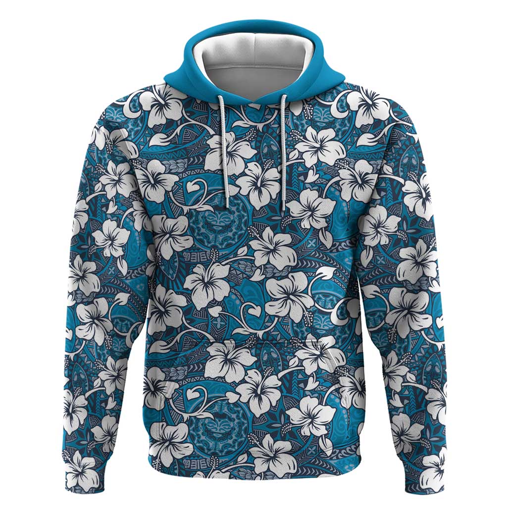 Karakarawa Bula Fiji Zip Hoodie Fijian Tapa Seamless Hibiscus LT14 Pullover Hoodie Blue - Polynesian Pride