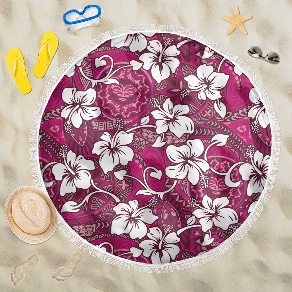 Piqi Bula Fiji Beach Blanket Fijian Tapa Seamless Hibiscus LT14 One Size 150cm Pink - Polynesian Pride