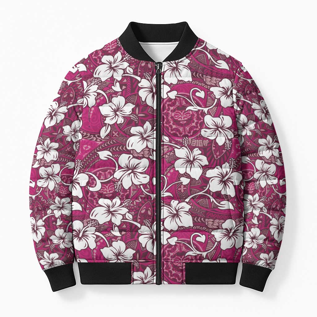 Piqi Bula Fiji Bomber Puffer Jacket Fijian Tapa Seamless Hibiscus LT14 Unisex Pink - Polynesian Pride