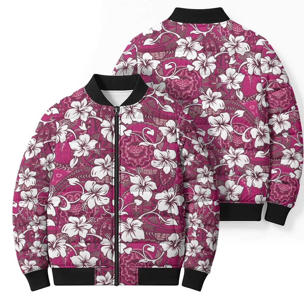 Piqi Bula Fiji Bomber Puffer Jacket Fijian Tapa Seamless Hibiscus LT14 - Polynesian Pride