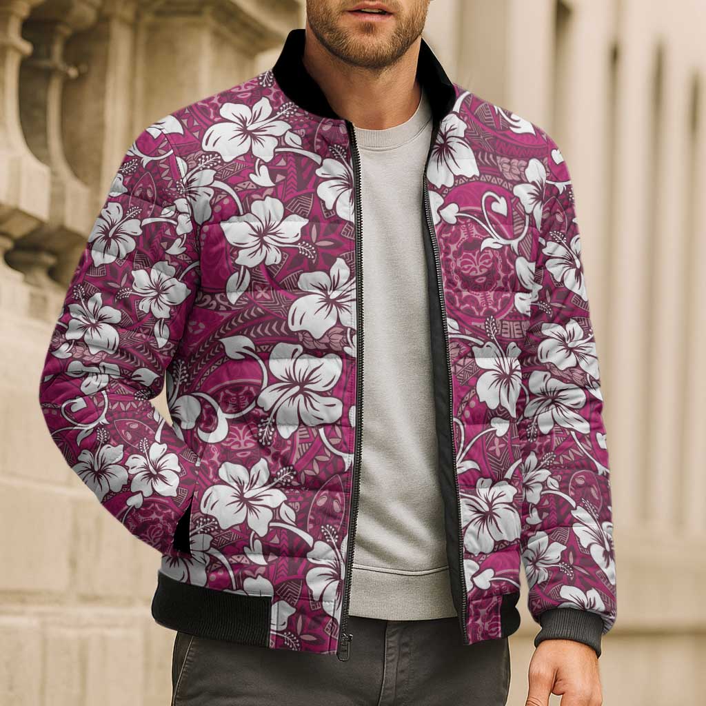 Piqi Bula Fiji Bomber Puffer Jacket Fijian Tapa Seamless Hibiscus LT14 - Polynesian Pride