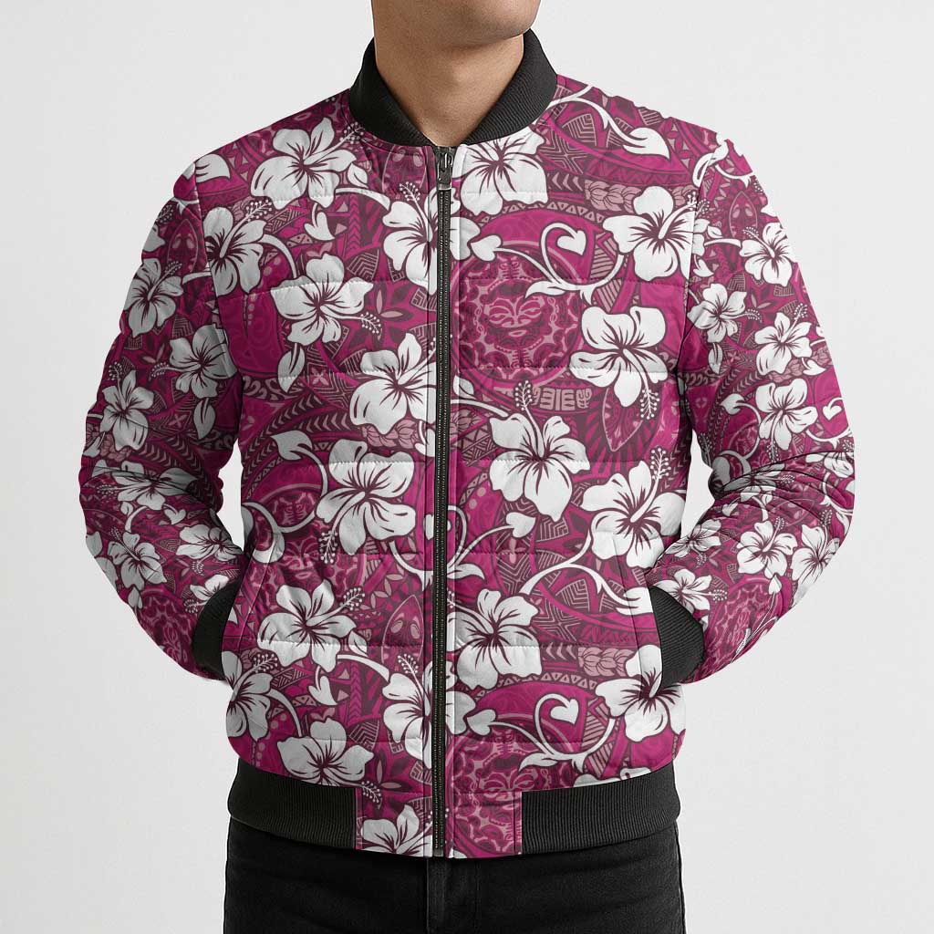 Piqi Bula Fiji Bomber Puffer Jacket Fijian Tapa Seamless Hibiscus LT14 - Polynesian Pride