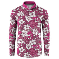 Piqi Bula Fiji Button Sweatshirt Fijian Tapa Seamless Hibiscus LT14 Pink - Polynesian Pride
