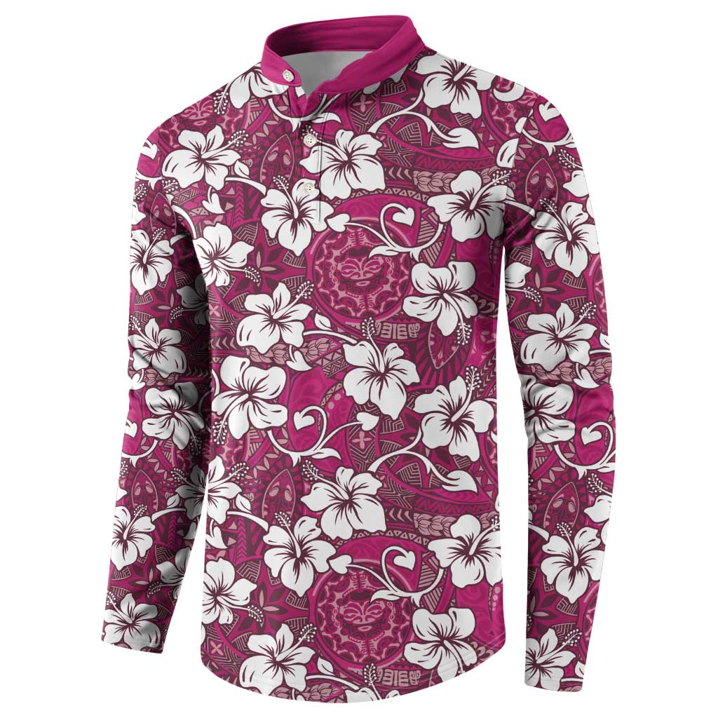 Piqi Bula Fiji Button Sweatshirt Fijian Tapa Seamless Hibiscus LT14 - Polynesian Pride