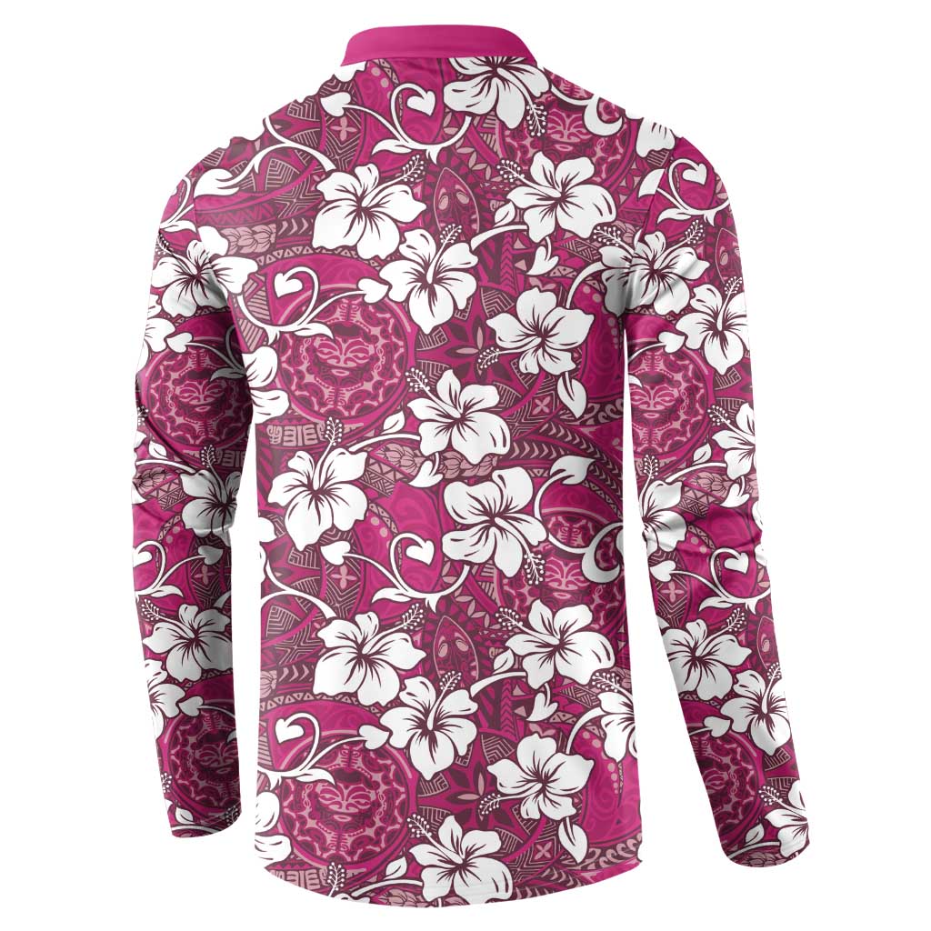 Piqi Bula Fiji Button Sweatshirt Fijian Tapa Seamless Hibiscus LT14 - Polynesian Pride
