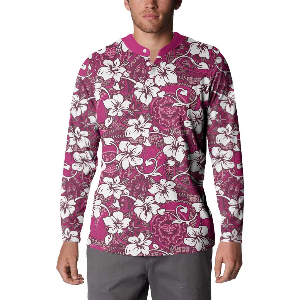 Piqi Bula Fiji Button Sweatshirt Fijian Tapa Seamless Hibiscus LT14 - Polynesian Pride