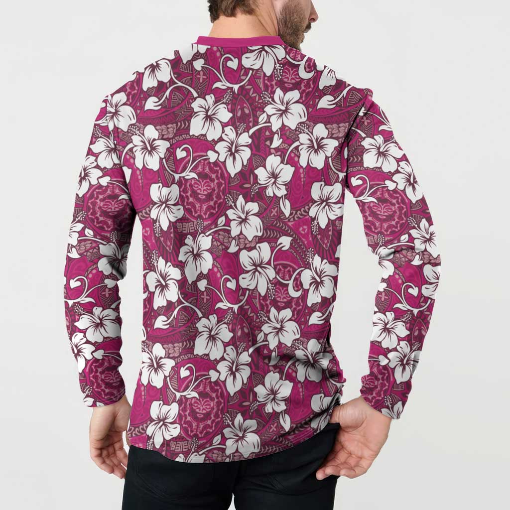 Piqi Bula Fiji Button Sweatshirt Fijian Tapa Seamless Hibiscus LT14 - Polynesian Pride