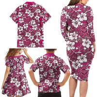 Piqi Bula Fiji Family Matching Long Sleeve Bodycon Dress and Hawaiian Shirt Fijian Tapa Seamless Hibiscus - Polynesian Pride