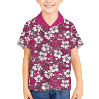 Piqi Bula Fiji Family Matching Puletasi and Hawaiian Shirt Fijian Tapa Seamless Hibiscus LT14 Son's Shirt Pink - Polynesian Pride