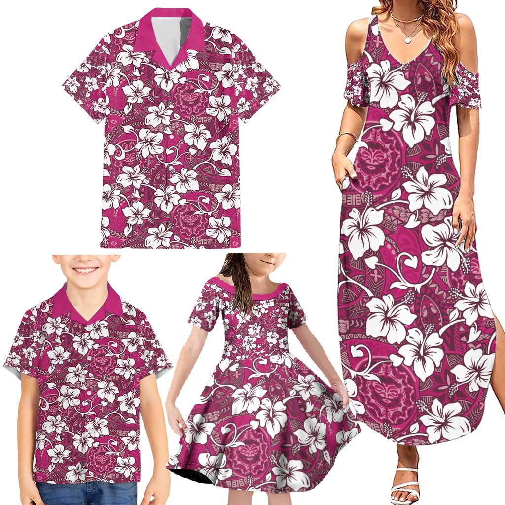 Piqi Bula Fiji Family Matching Summer Maxi Dress and Hawaiian Shirt Fijian Tapa Seamless Hibiscus - Polynesian Pride