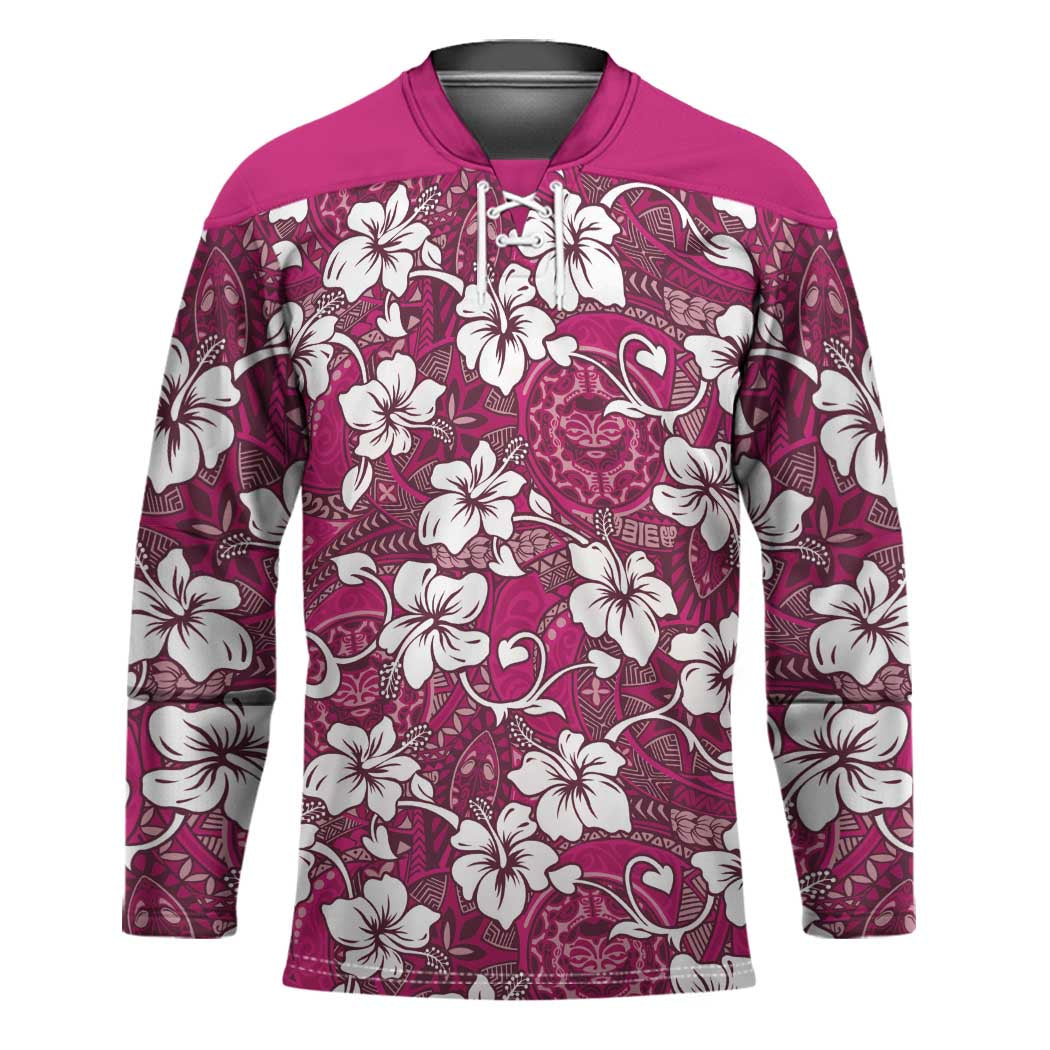 Piqi Bula Fiji Hockey Jersey Fijian Tapa Seamless Hibiscus - Polynesian Pride