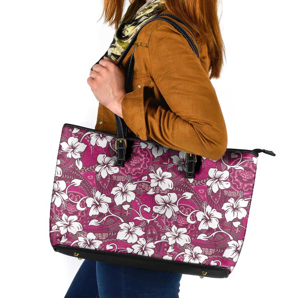Piqi Bula Fiji Leather Tote Bag Fijian Tapa Seamless Hibiscus LT14 Pink - Polynesian Pride