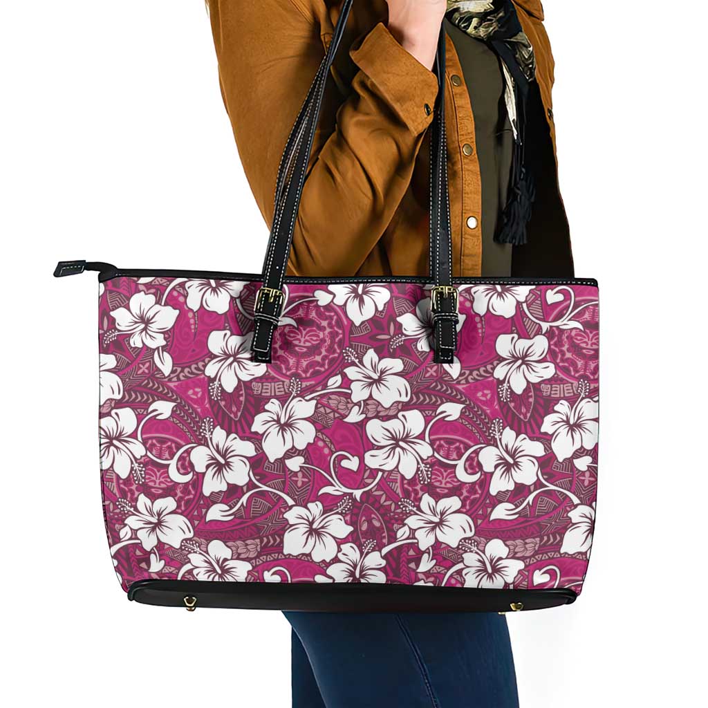 Piqi Bula Fiji Leather Tote Bag Fijian Tapa Seamless Hibiscus LT14 - Polynesian Pride