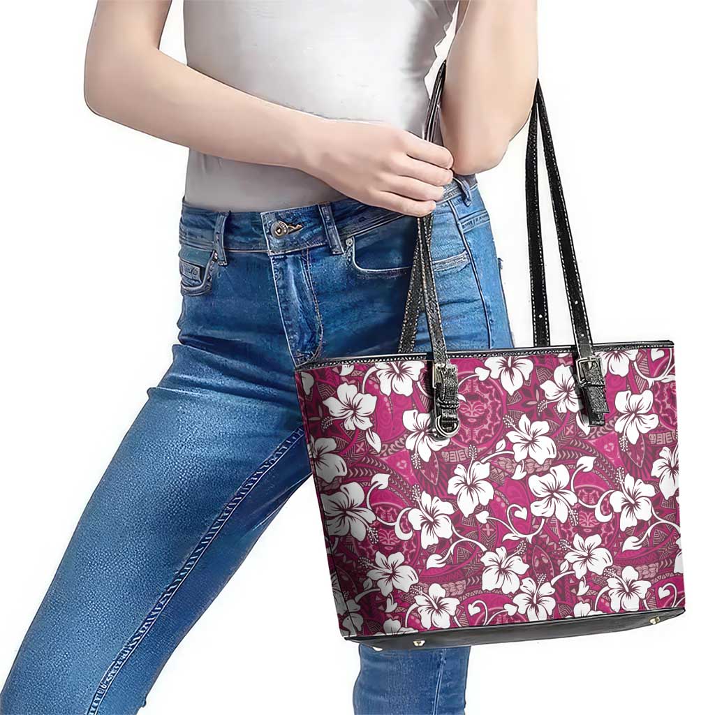 Piqi Bula Fiji Leather Tote Bag Fijian Tapa Seamless Hibiscus LT14 - Polynesian Pride